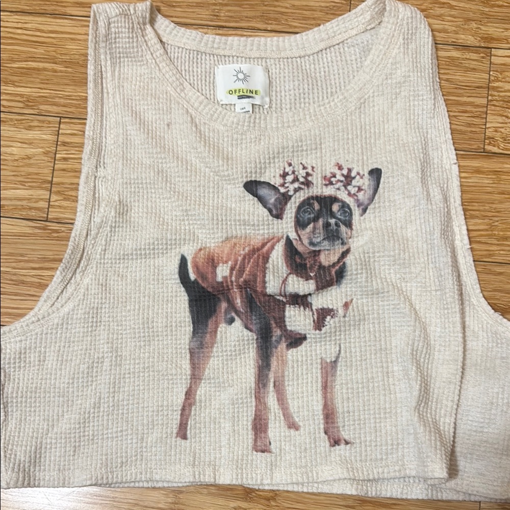Cream Dog Print Tank Top